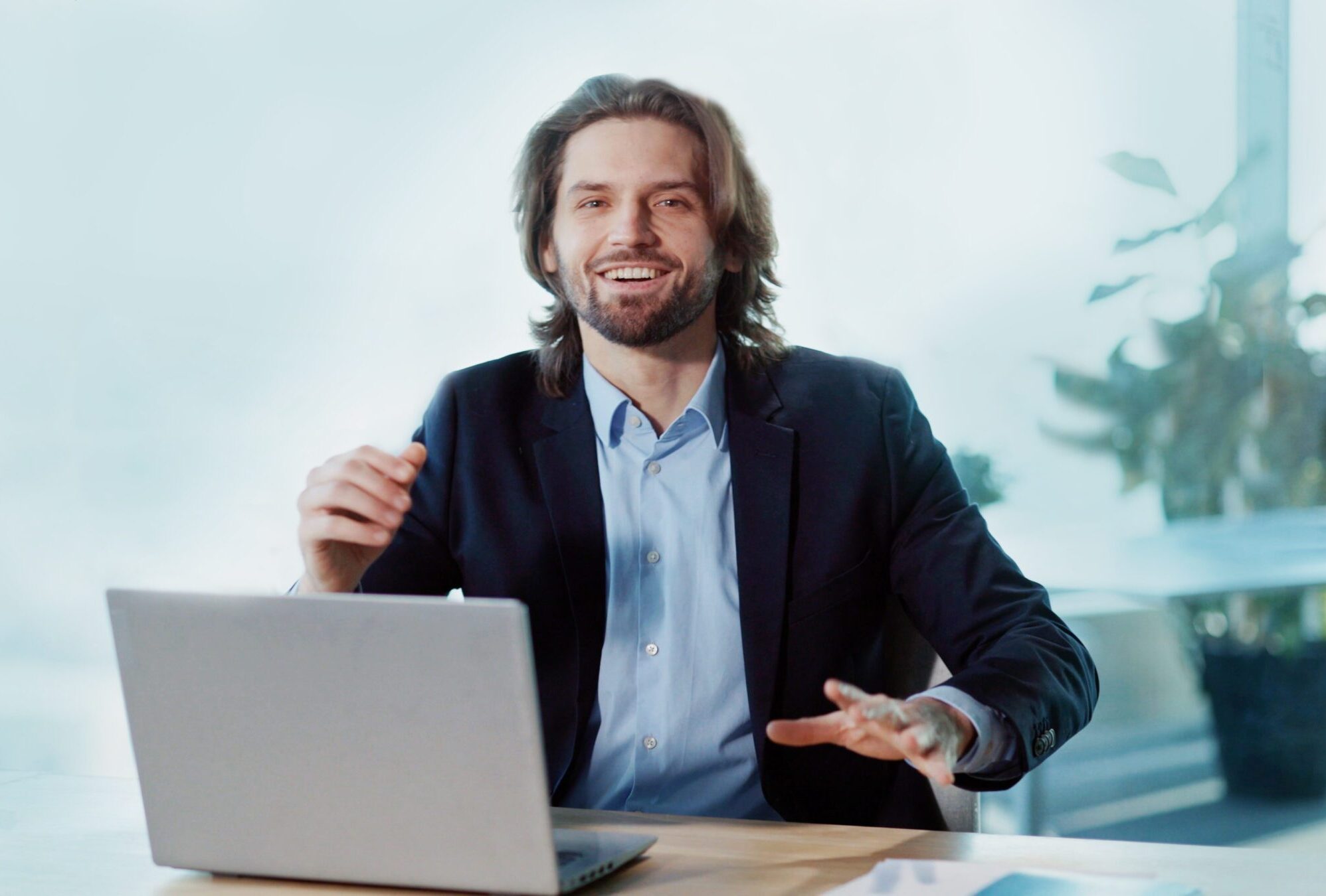 Indoor Portrait of Successful Office Worker Young Businessman throwing Money Rain of Dollars Smiling Celebrating Payday Salary.